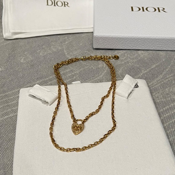 Dior double chain necklace  gold color with heart lock - Picture 2 of 5